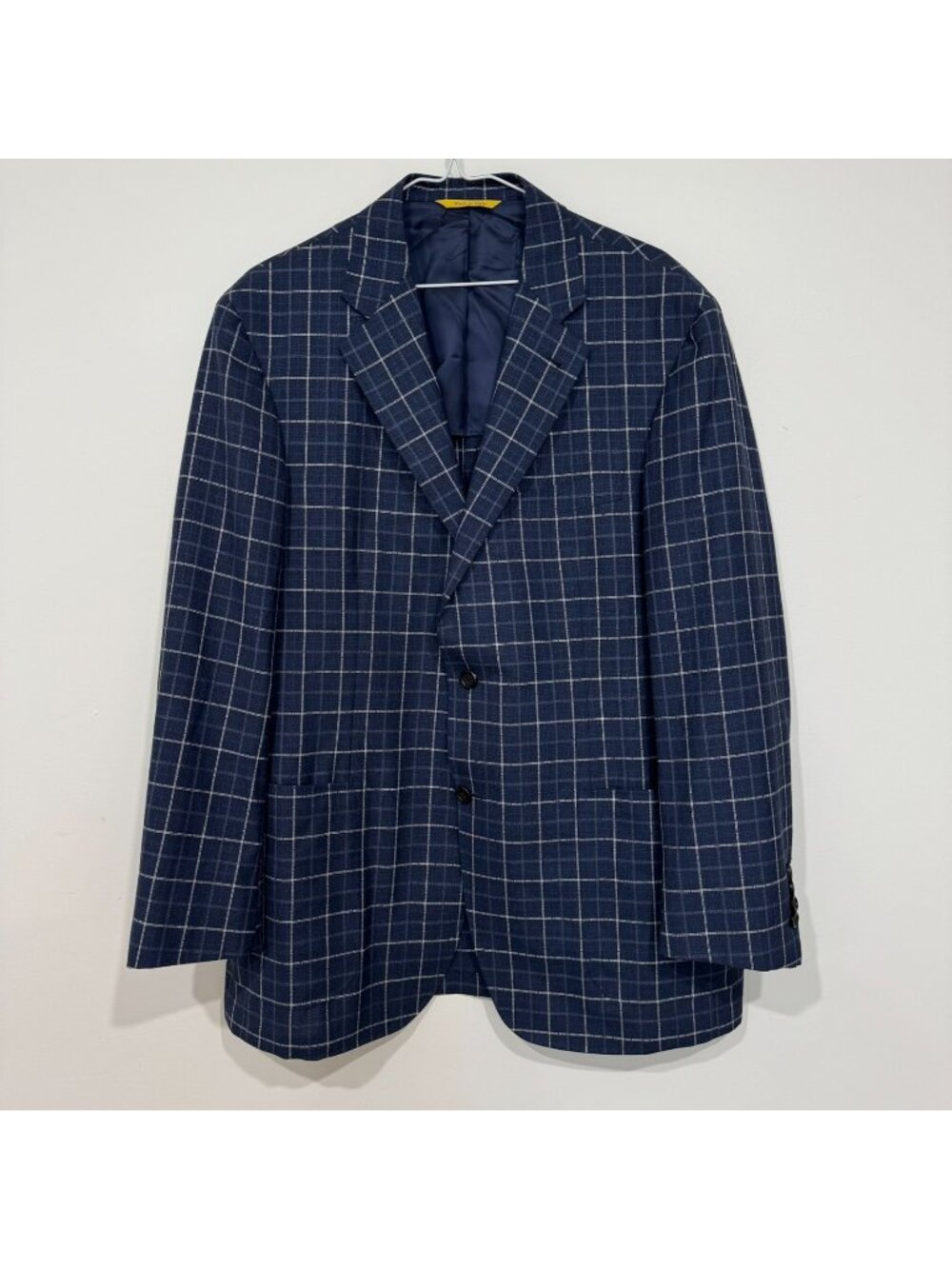 Canali Kei Wool Silk Navy Windowpane Check Sport Coat Unstructured 1/2 Lined 40R